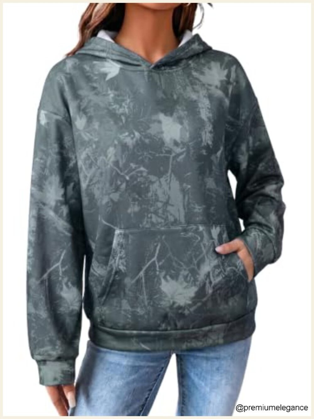 Oversized Fleece Camo Hoodie Long Sleeve Pullover Maple Leaf Print Hooded